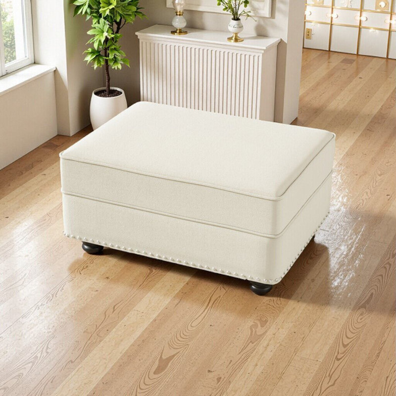 Repose-pieds en velours UnaMara pour le salon, repose-pieds multifonctionnel et table basse, Blanc beige