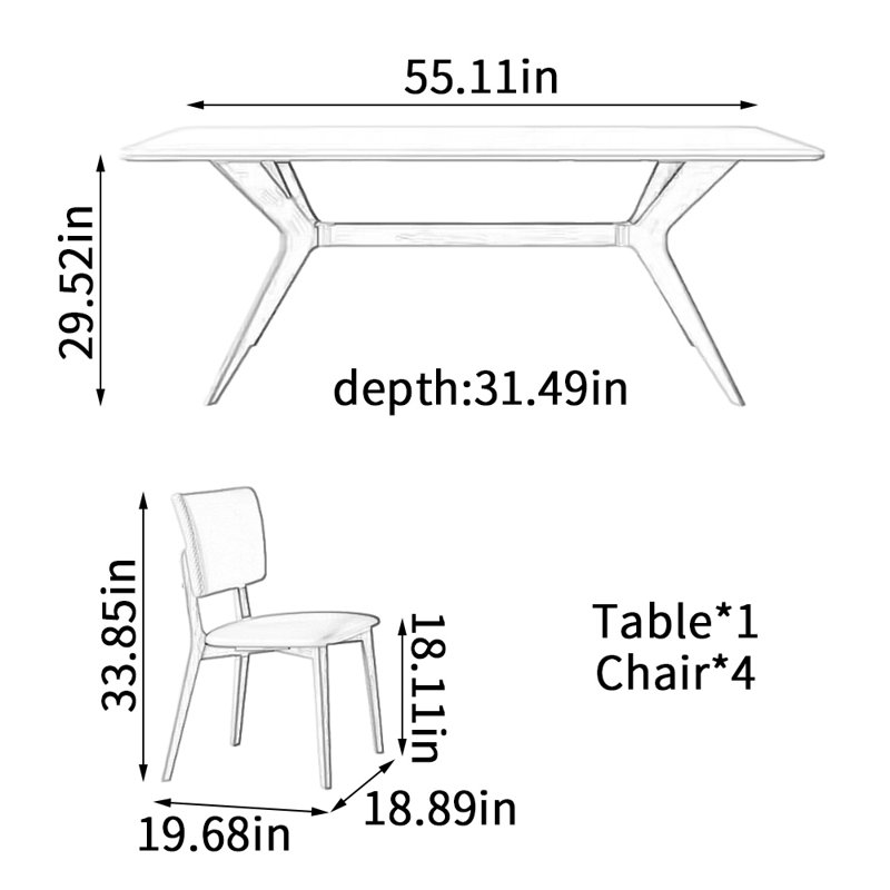 Ensemble de table de salle à manger rectangulaire, H 29,52 po x L 55,11 po x l 31,49 po
