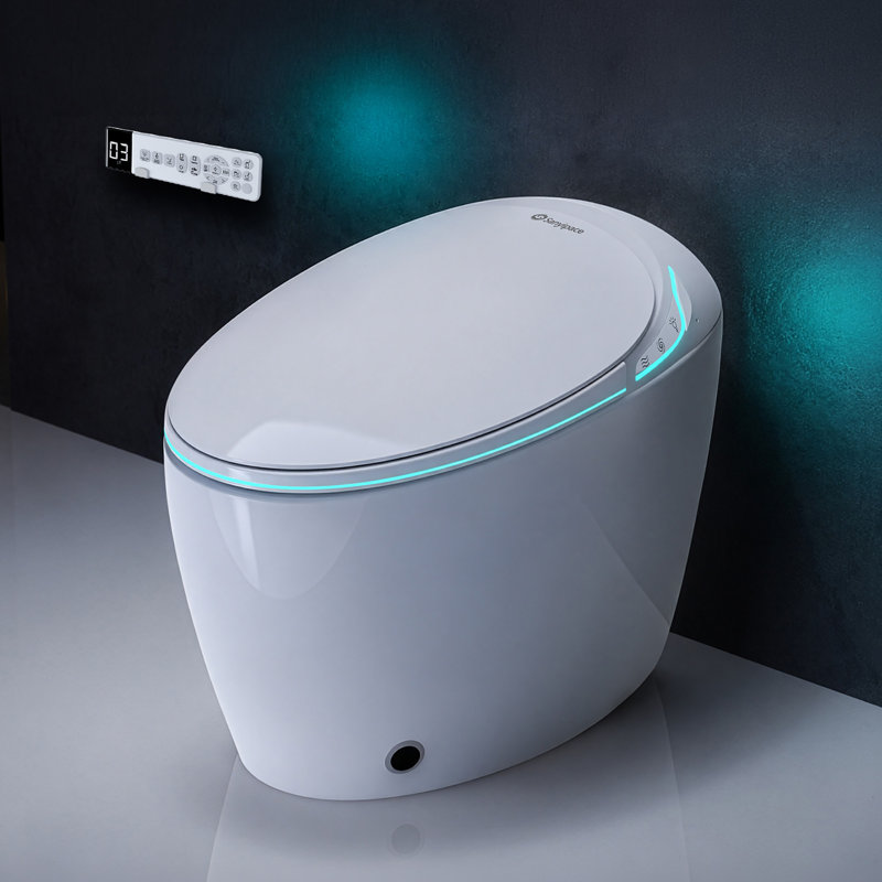 Toilettes bidet intelligentes Sanyipace, hauteur confort ADA, chasse d'eau puissante MaP 1000 g, ouverture et fermeture automatiques, capteur de pied pour hommes, séchoir à air chaud intégré et siège de toilette entièrement automatique.
