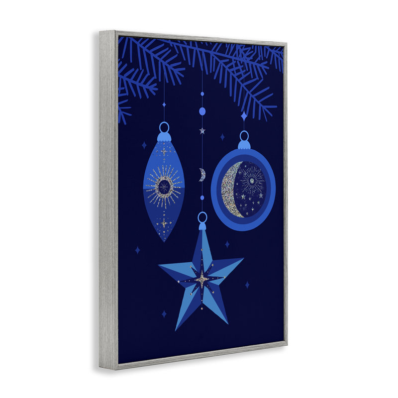«Blue Holiday Ornaments», estampe numérique encadrée par Victoria Barnes, Estampe numérique Farmhouse, H 30 po x l 20 po