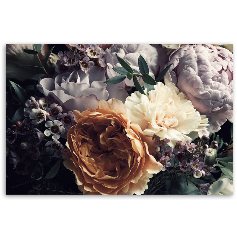 Pastel Peony Bouquet Flowers - No Frame Print on Canvas