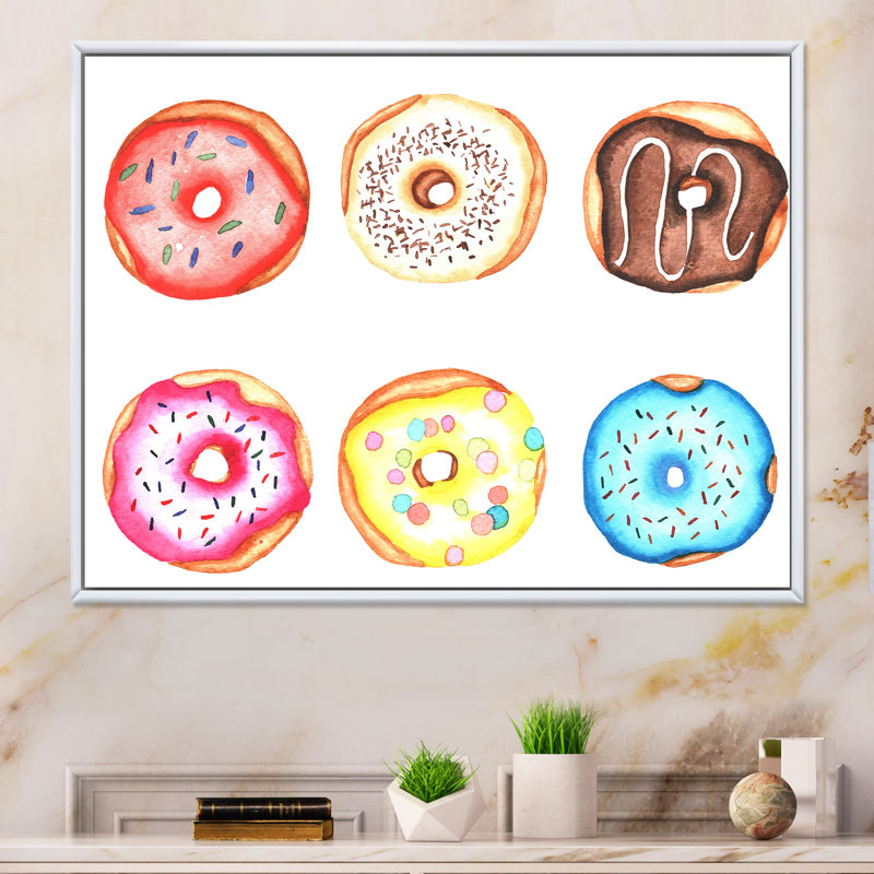 «Funny Donuts», reproduction sur toile, H 16 po x l 32 po x P 1 po, Cadre flottant blanc