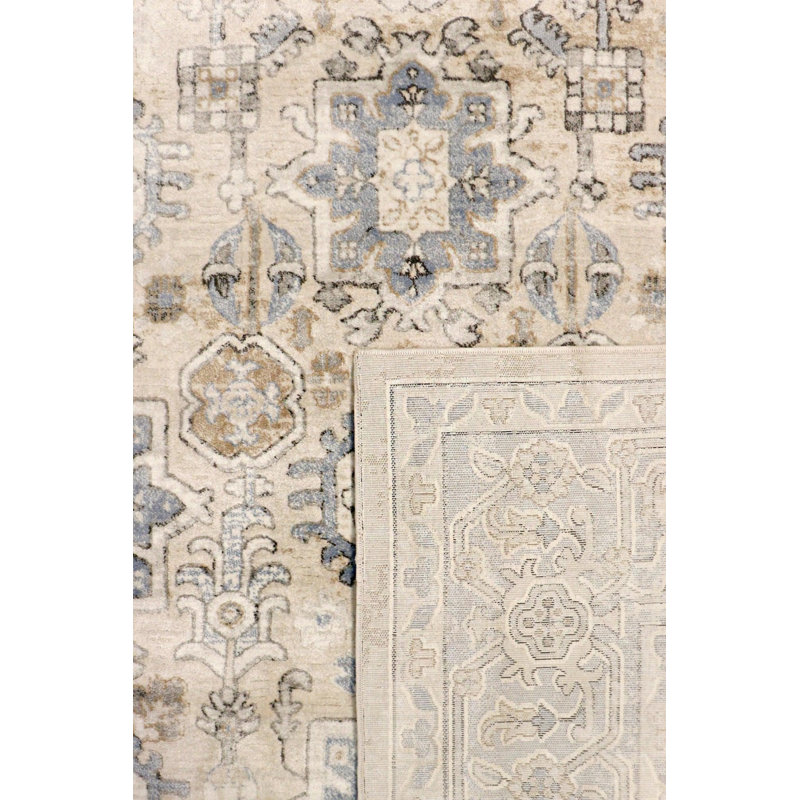 Tapis beige oriental en polyester tissé à la machine tissé à la machine / rectangulaire 8 pi x 10 pi