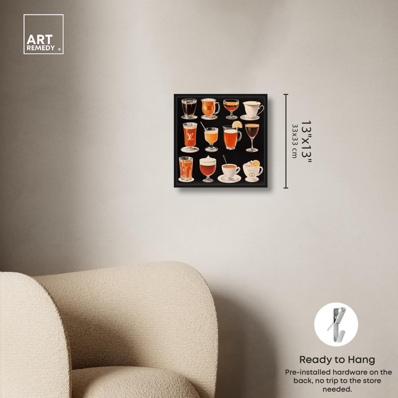 Collection Glam Coffee Drink par Art Remedy, H 13 po x l 13 po, Noir, Cadre flottant
