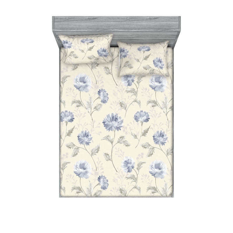 Drap-housse et taies décoratives 3 pièces Ambesonne, Bleu ciel pâle, gris pâle / floral 1