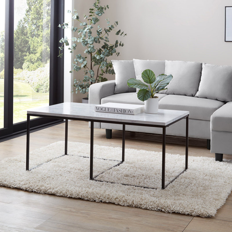 Kalyssa Frame Coffee Table, White/Matte Gold