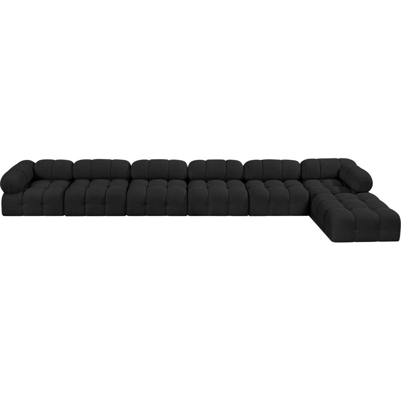 Ames Upholstered Sofa, Black Boucle Fabric, 4 Armless, 2 Corner, 1 Ottoman