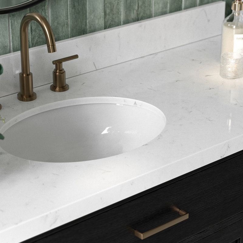 Ensemble de meuble-lavabo simple en bois massif avec plateau en quartz Carrara de 1,5 po Thornaby, Ovale