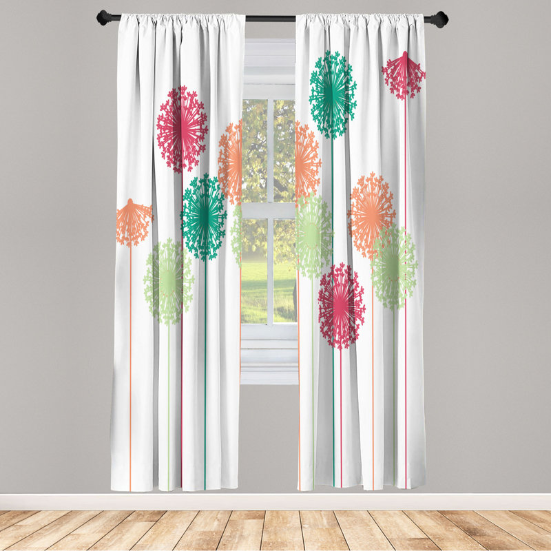 Microfiber Floral Semi-Sheer Rod Pocket Curtain Panels, 28" W x 84" L, White/Green