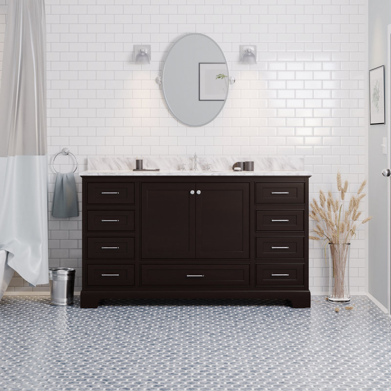 Ensemble de meuble-lavabo simple 60 po Larosa, Chocolat, Marbre de Carrare