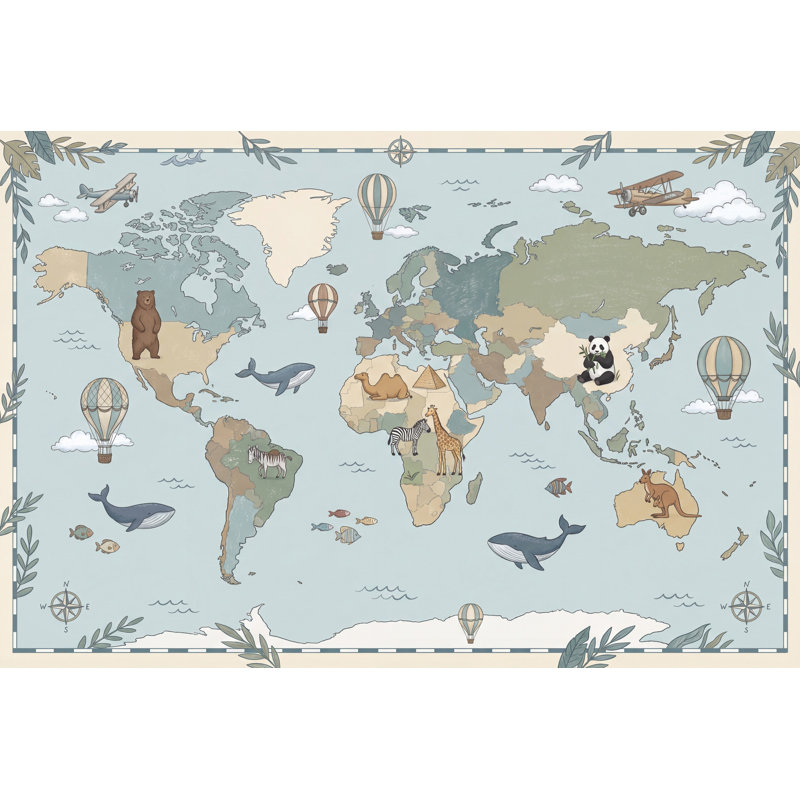 Papier peint carte du monde amovible géographie amovible, 140 po x 108 po, Peler et coller