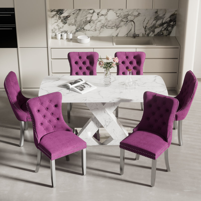 Ensemble de table de salle à manger extensible 47,24 à 63 po, 7, Purple, White