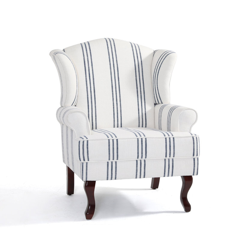Dokun Berio 79 Cm Wide Linen Wingback Chair, Stripe Navy Linen