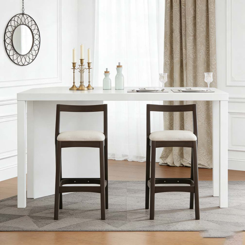 Tabouret d'intérieur en bois d'hévéa, Beige, brun foncé