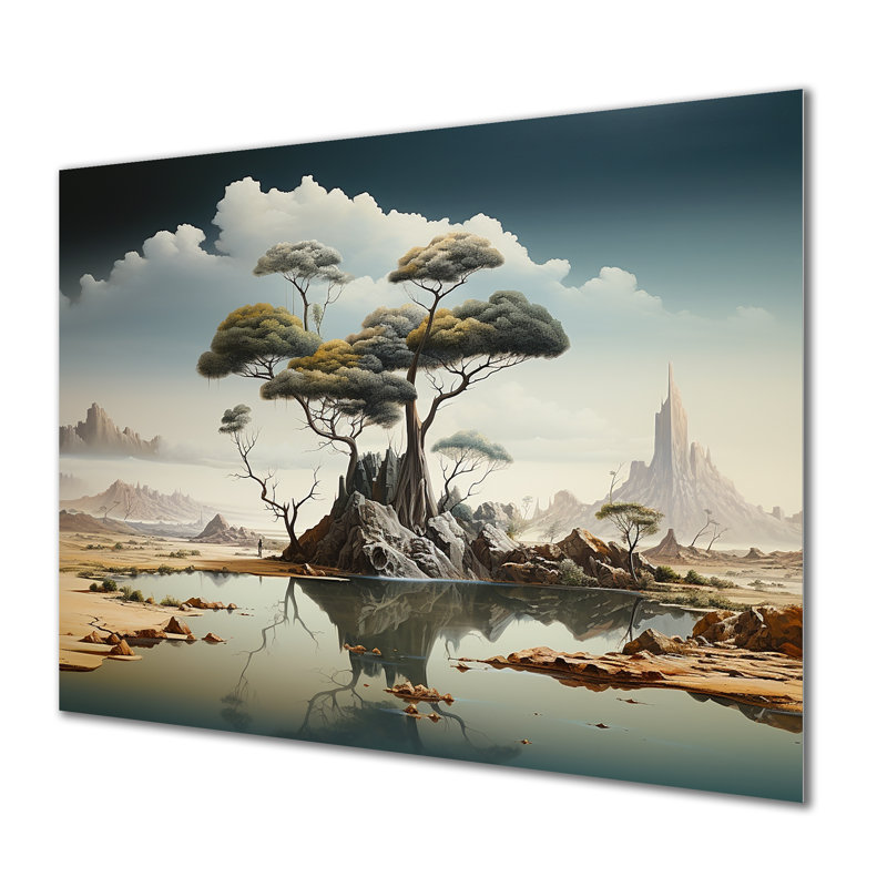 Surréalisme, paysage désertique IV - Paysage abstrait, H 16 po x l 32 po x P 1 po