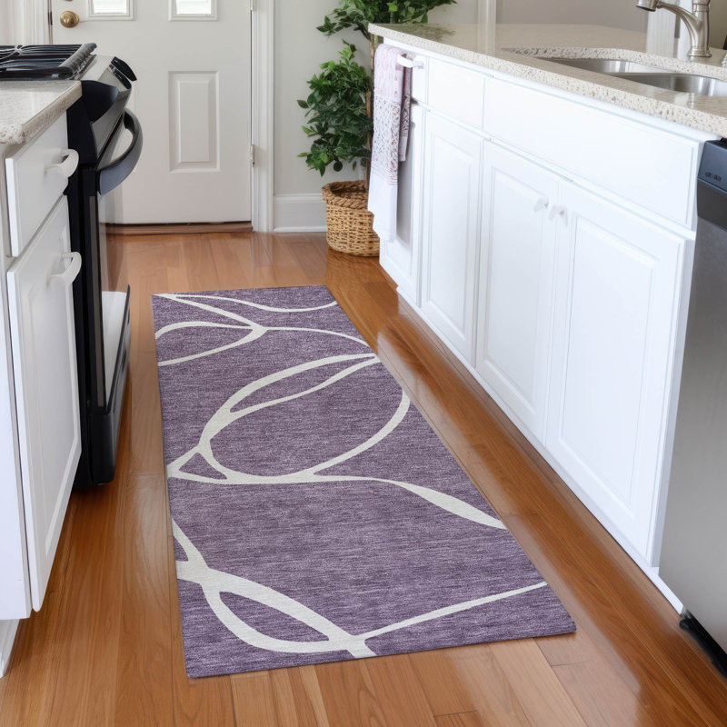 Premium Machine Washable Corum AMF999 Swirls Rug, Runner 2'3" x 7'6"