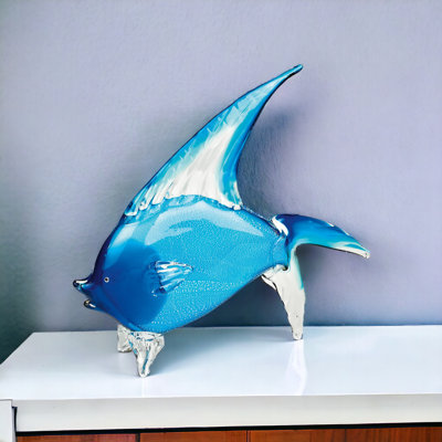 Faversham 16" Blue Murano Glass Fish Figurine Tabletop Sculpture