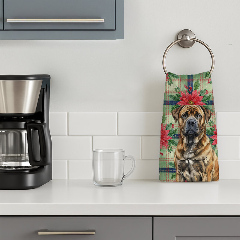 Brindle Boerboel Christmas PoinsettIas Kitchen Towel, Brindle Boerboel