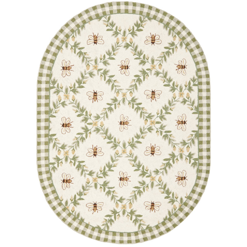 Elara Floral Handmade Wool Area Rug, Oval 7'6" x 9'6"