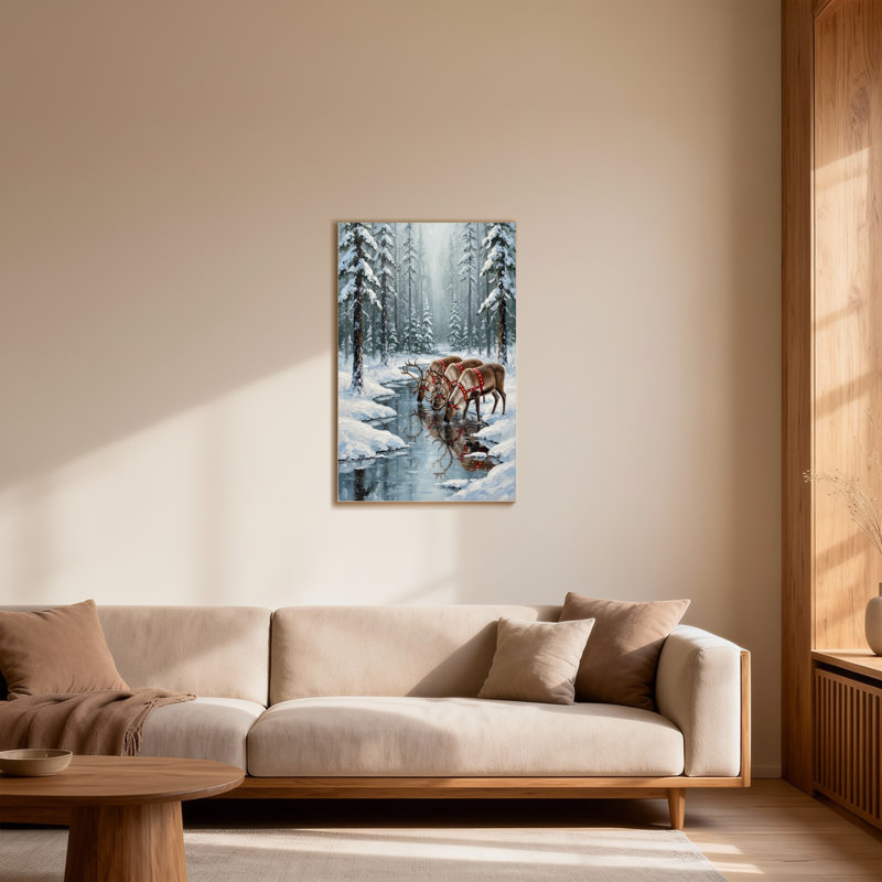 Animals Winter Forest Reindeer Snowy Landscape Reflections, 40" H x 28" W