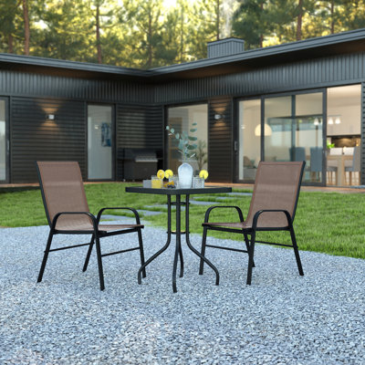 Elgin 3 Piece Patio Dining Set - Glass Table, 2 Flex Stack Chairs by Lark Manor