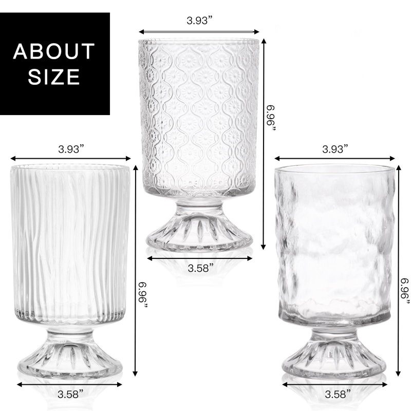 Set of 3 Clear Embossed Glass Vases for Wedding Centerpieces