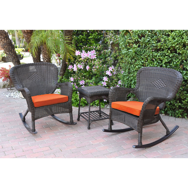 Chaise berçante en osier et table de bout avec coussins Windsor, Orange, Espresso