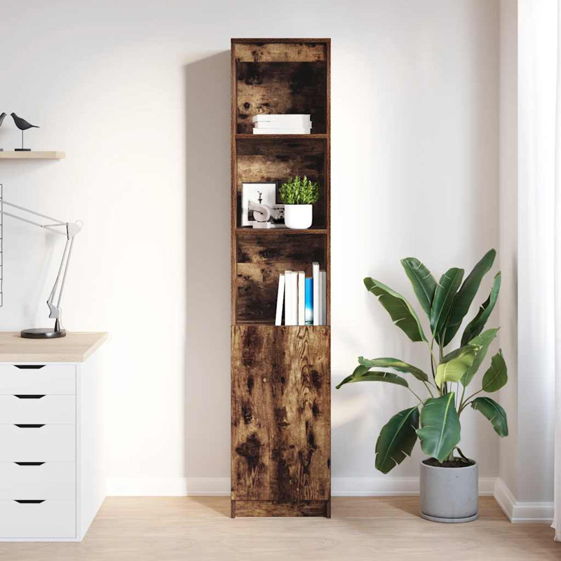 Highboard 37.5X35x180 Cm Engineered Wood, Smoked Oak