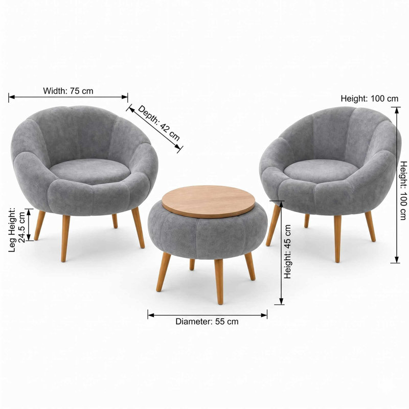 Ensemble de fauteuil à oreilles et table basse (3 pièces), Grey Polyester Blend