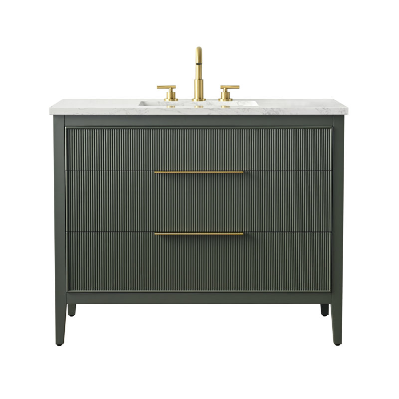 Meuble-lavabo simple 42 po avec plateau en pierre reconstituée Bilroy Egremt, Vert rétro