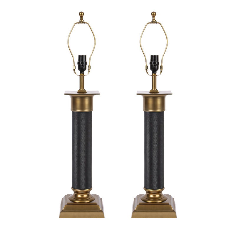 Lampe de table colonne en métal texturé, Noir / Bronze