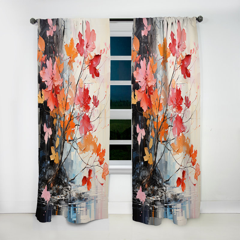 Coral Grey Maple Tree Maple Serenade - Traditional Velvet Curtain - Room Darkening - 1 Panel, 52" W x 63" L