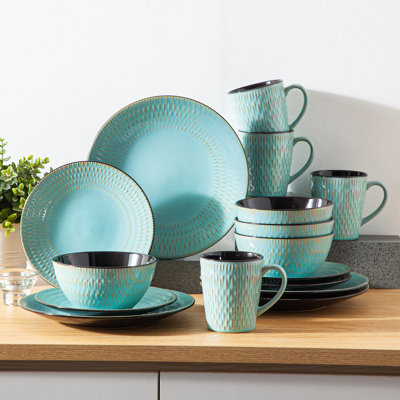 16-Piece Reactive Glazed Stoneware Dinnerware Set, Service For 4