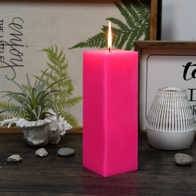 Bougie colonne, Rose vif, H 9 po x l 3 po x P 3 po, Ensemble de 12