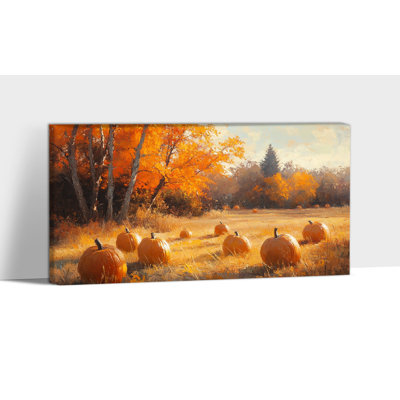 Grand art mural d'automne - citrouille d'automne, décoration murale, peintures d'automne rustiques pour art mural, impressions d'art sur toile d'automne pour le mur du salon, cadre en toile de pin tendue, 24 po x 48 po