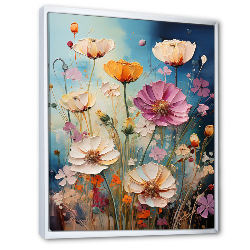 «Whimsical Meadows Flowers Collage I», reproduction, Cadre flottant blanc, H 32 po x l 16 po x P 1 po