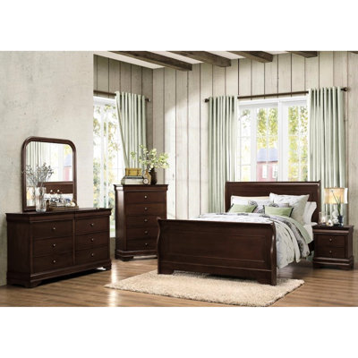 Grand lit classique en cerisier foncé pour chambre à coucher - Le style requiert un sommier / sommier en bois fabriqué avec une finition et une boîte de décoration pour meubles essentiels
