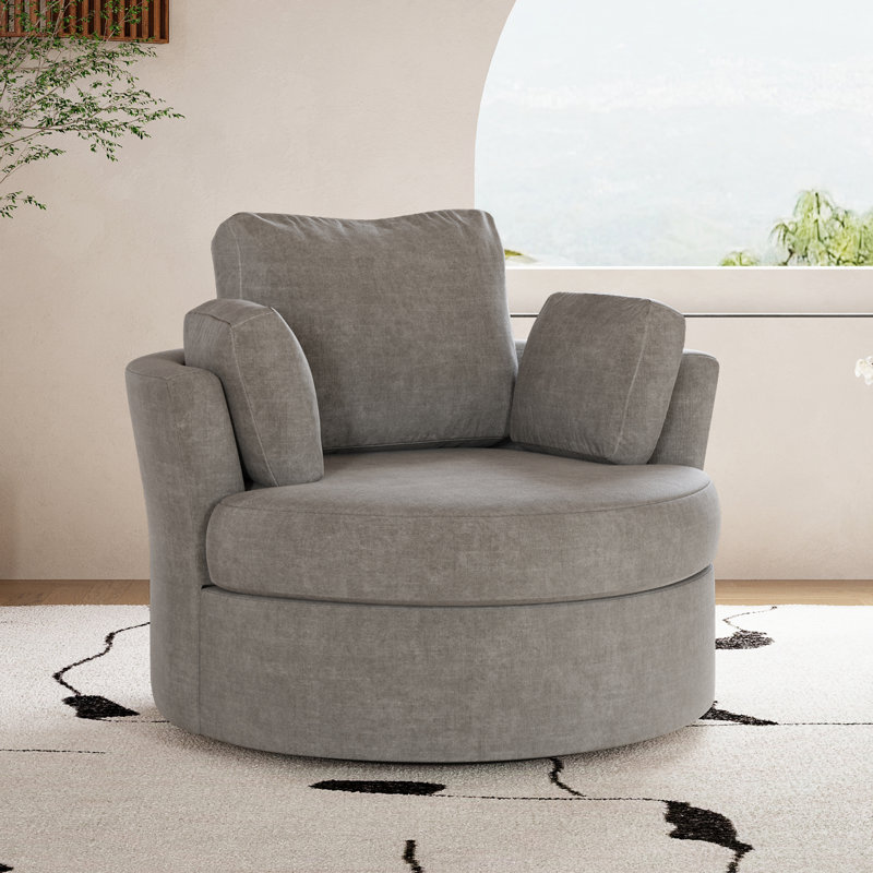 Berey Swivel Barrel Chair, Light Gray Polyester