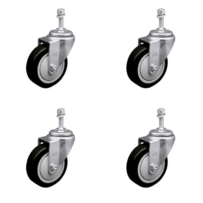 4 Inch_ Polyurethane Wheel Swivel 3/8 Inch Threaded Stem Caster Set SCC