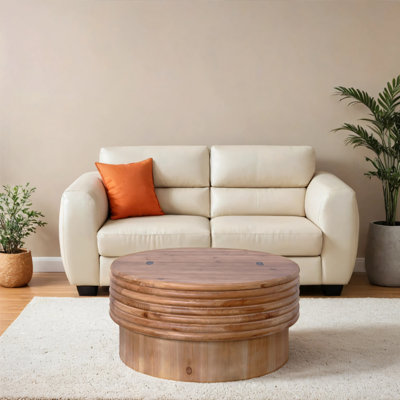Table basse ronde moderne en bois de 30,3 pouces avec espace de rangement caché