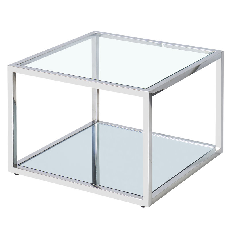 Harrie Glass Top Coffee Table, Silver, 14.25" H x 19.75" L x 19.75" W