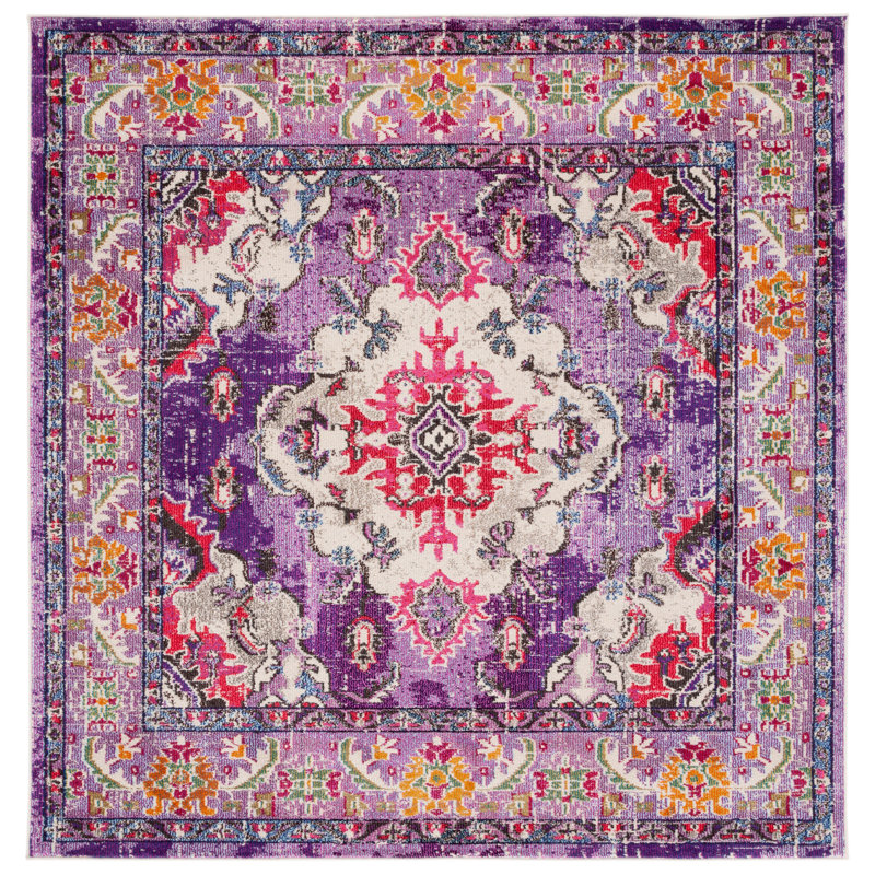 Almyra Oriental Area Rug, Square 6'7", Violet/Fuchsia