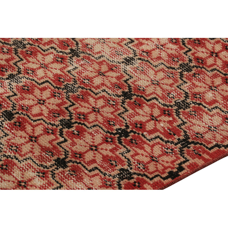 Vintage Distressed Rug, Red And Beige Geometric Pattern – Rug & Kilim