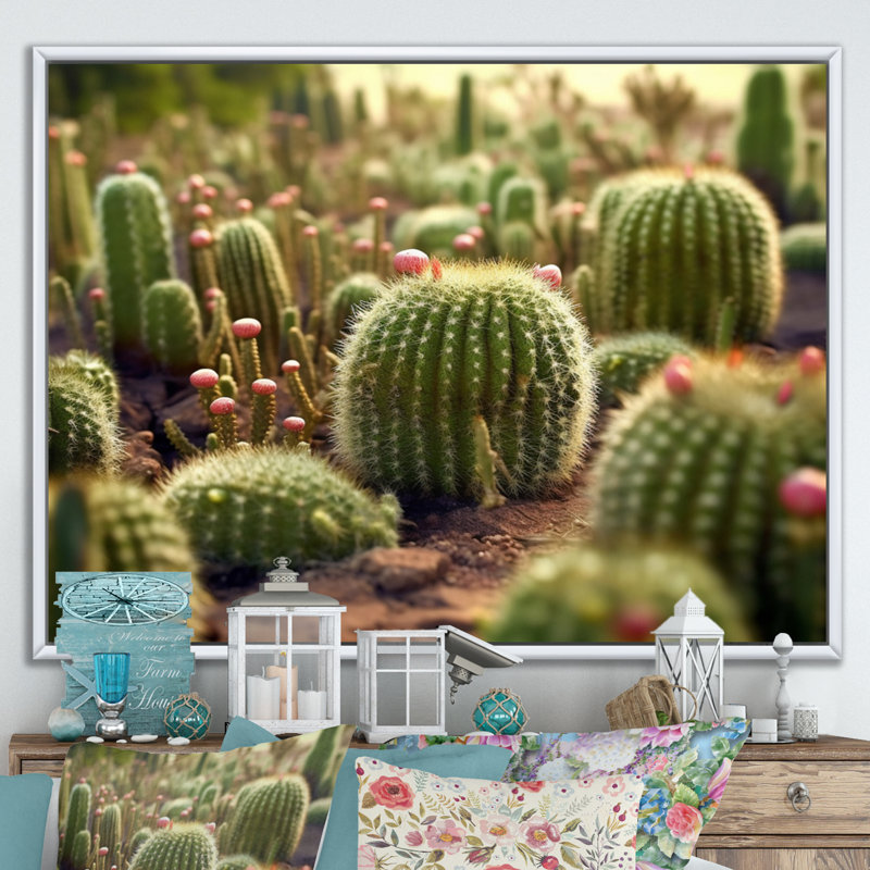 Cactus Perfection Sunrise I sur impression sur toile, Cadre flottant blanc, H 34 po x l 44 po