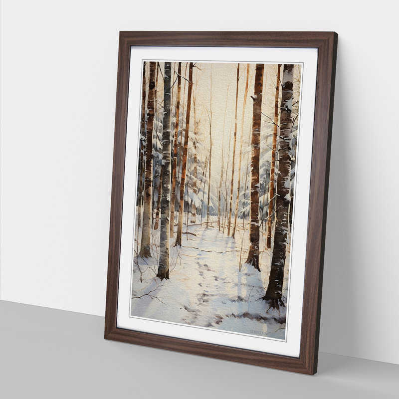 Winter Forest Symbolism - Single Picture Frame Print on Wood, Walnut, 34cm H x 25cm W x 2cm D