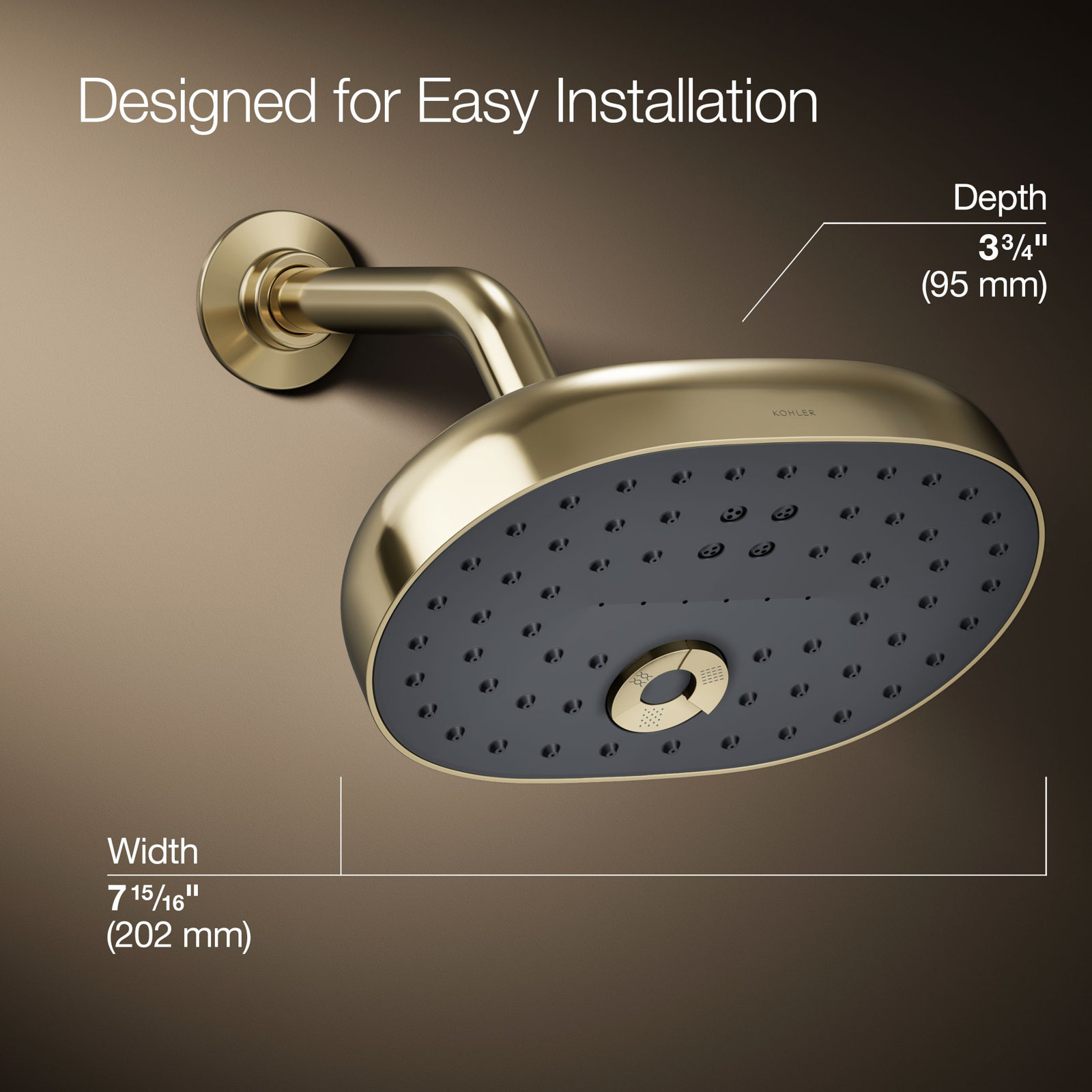 Statement Oval Multifunction Showerhead, Vibrant French Gold