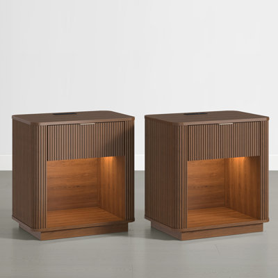 Mid-century Modern Fluted Nightstand with Charging Station