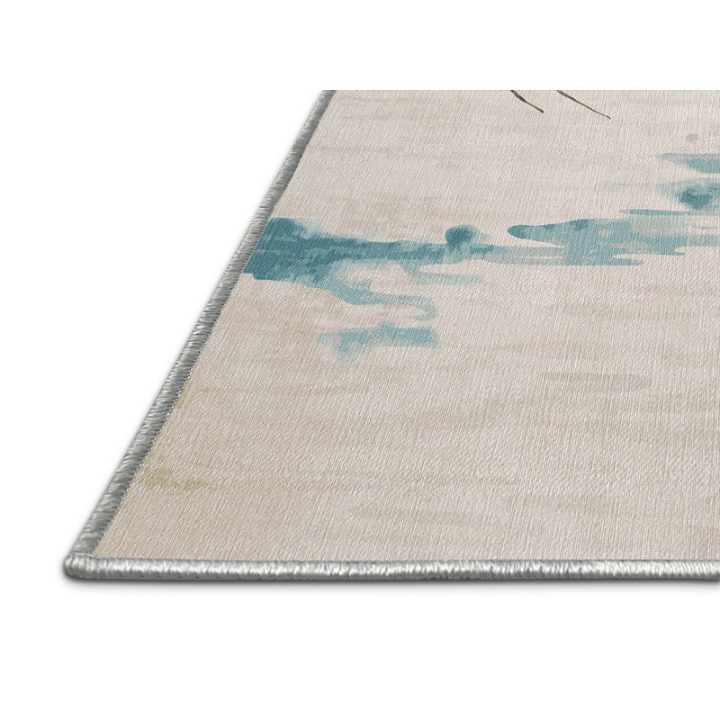 Machine Washable Beige Area Rug, Rectangle 6' x  9'