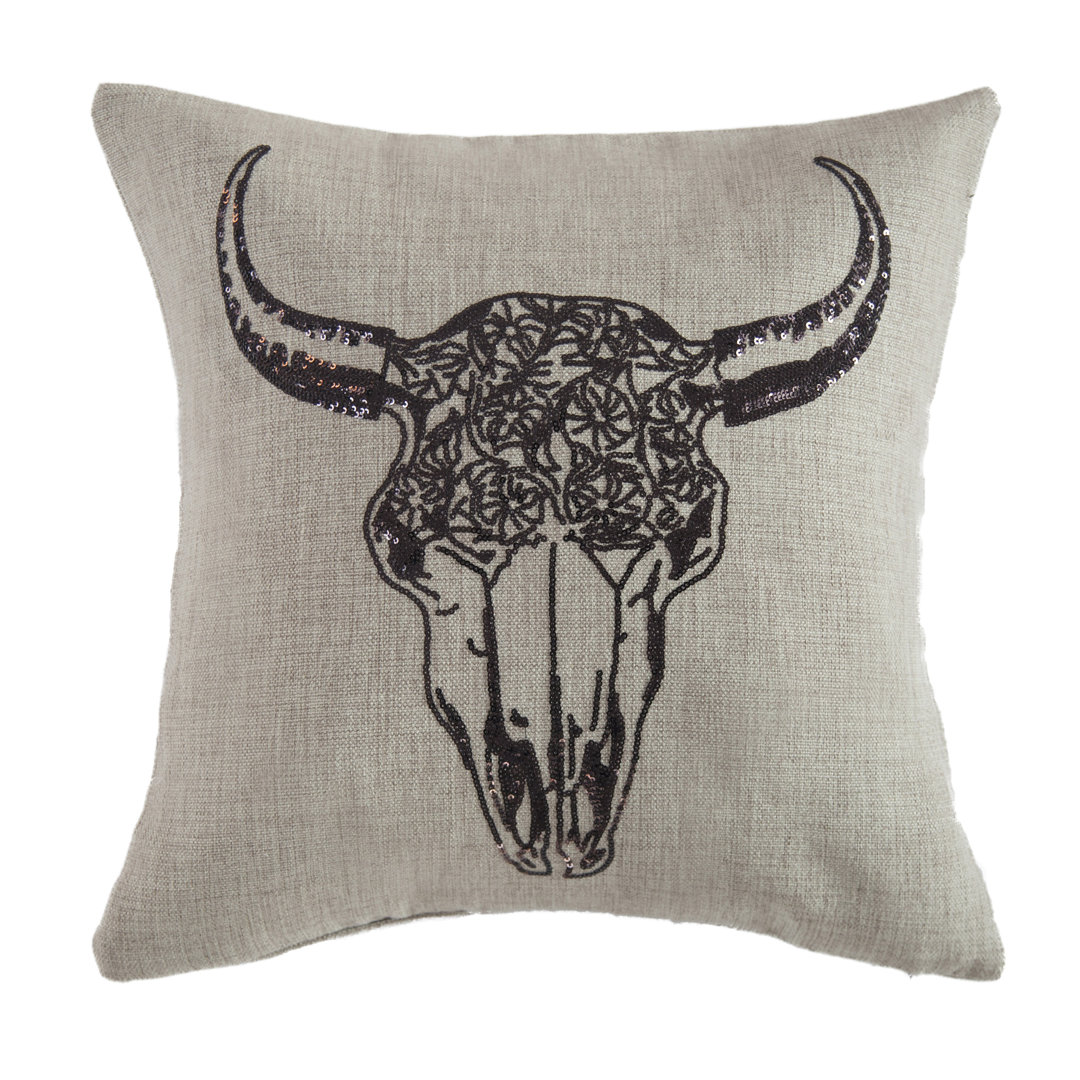 Cow Skull Sequin Elegent Throw Pillow Saverio Inc.