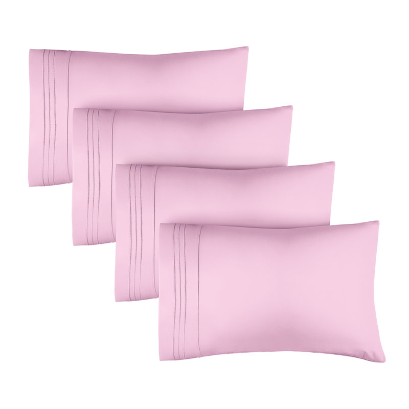 Pillowcase Set, Soft Double Brushed Microfiber, Cooling & Breathable Pillow Covers, Set of 4, Queen, Light Pink